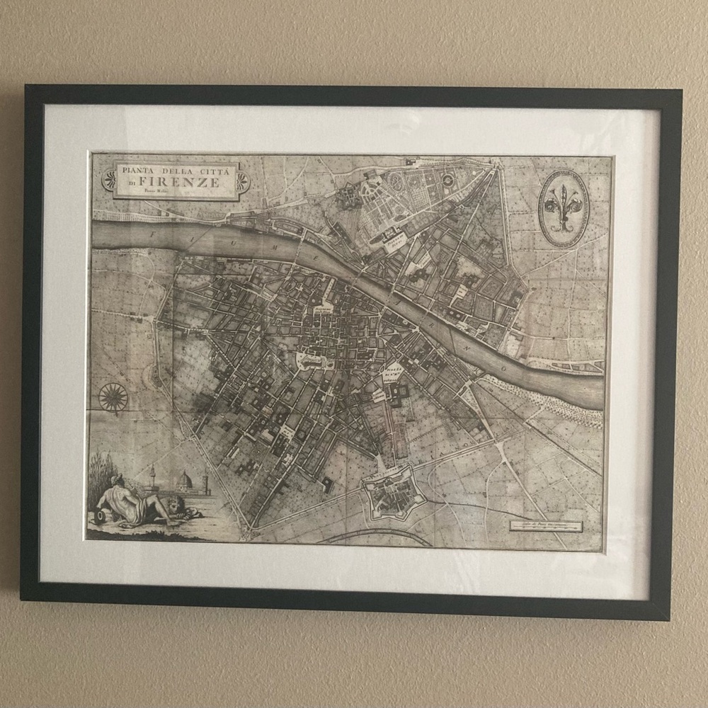 Framed Reproduction Print of 1847 Pocket Map City of Florence (Firenze), Italy